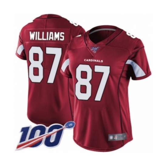 Women's Arizona Cardinals 87 Maxx Williams Red Team Color Vapor Untouchable Limited Player 100th Season Football Jersey