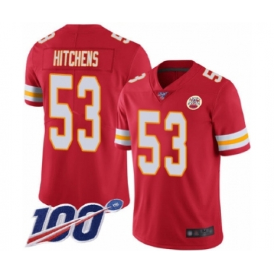 Men's Kansas City Chiefs 53 Anthony Hitchens Red Team Color Vapor Untouchable Limited Player 100th Season Football Jersey