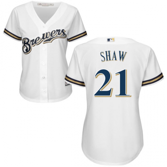Women's Majestic Milwaukee Brewers 21 Travis Shaw Replica White Home Cool Base MLB Jersey