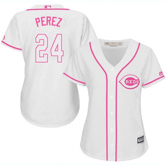 Women's Majestic Cincinnati Reds 24 Tony Perez Replica White Fashion Cool Base MLB Jersey