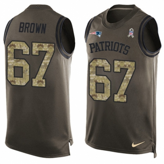 Men's Nike New England Patriots 67 Trent Brown Limited Green Salute to Service Tank Top NFL Jersey