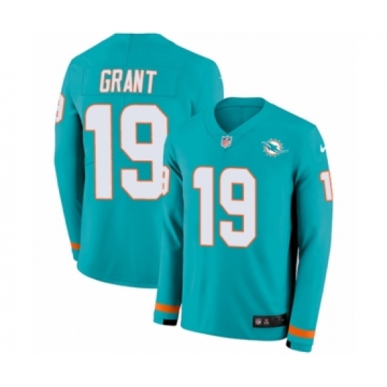 Men's Nike Miami Dolphins 19 Jakeem Grant Limited Aqua Therma Long Sleeve NFL Jersey