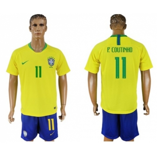 Brazil 11 P.Coutinho Home Soccer Country Jersey