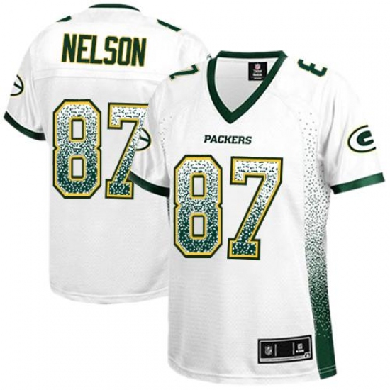 Women's Nike Green Bay Packers 87 Jordy Nelson Elite White Drift Fashion NFL Jersey