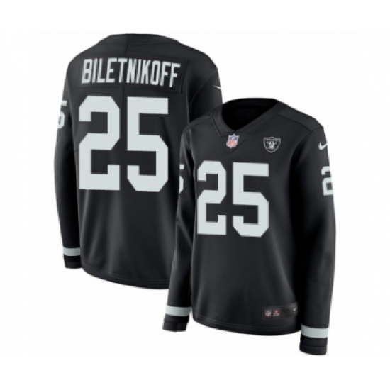 Women's Nike Oakland Raiders 25 Fred Biletnikoff Limited Black Therma Long Sleeve NFL Jersey