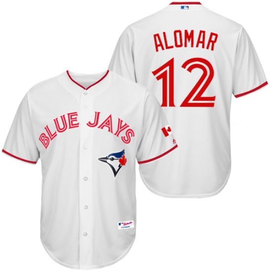 Men's Majestic Toronto Blue Jays 12 Roberto Alomar Authentic White 2015 Canada Day MLB Jersey