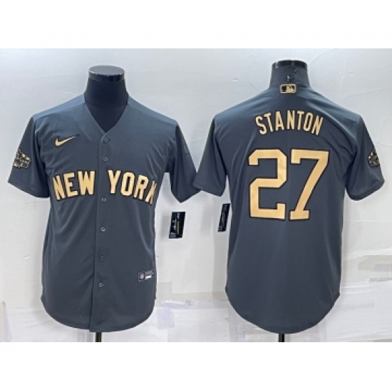 Men's New York Yankees 27 Giancarlo Stanton Grey 2022 All Star Stitched Cool Base Nike Jersey