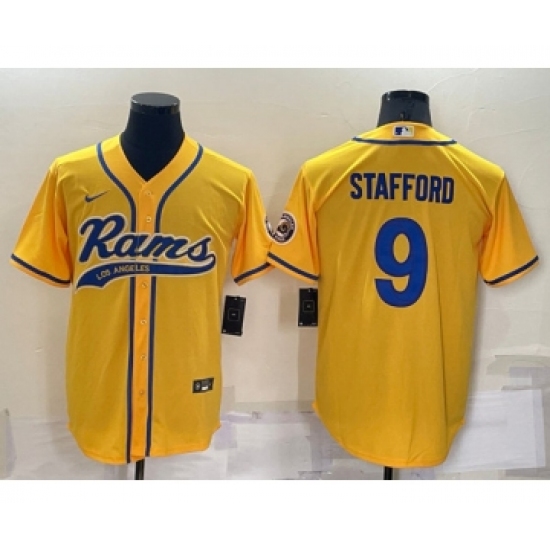 Men's Los Angeles Rams 9 Matthew Stafford Yellow Cool Base Stitched Baseball Jersey