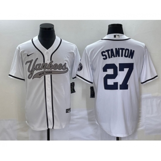 Men's New York Yankees 27 Giancarlo Stanton White Cool Base Stitched Baseball Jersey