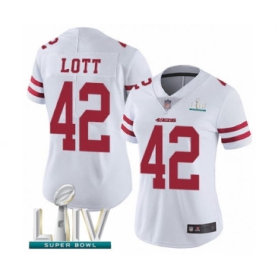 Women's San Francisco 49ers 42 Ronnie Lott White Vapor Untouchable Limited Player Super Bowl LIV Bound Football Jersey