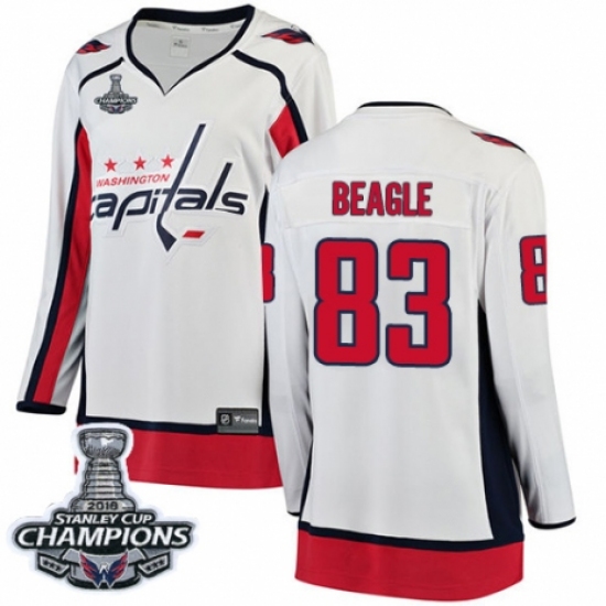 Women's Washington Capitals 83 Jay Beagle Fanatics Branded White Away Breakaway 2018 Stanley Cup Final Champions NHL Jersey