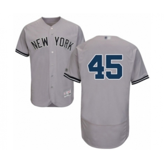 Men's New York Yankees 45 Luke Voit Grey Road Flex Base Authentic Collection Baseball Player Jersey
