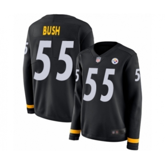 Women's Pittsburgh Steelers 55 Devin Bush Limited Black Therma Long Sleeve Football Jersey