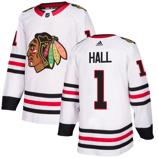 Men's Adidas Chicago Blackhawks 1 Glenn Hall Authentic White Away NHL Jersey