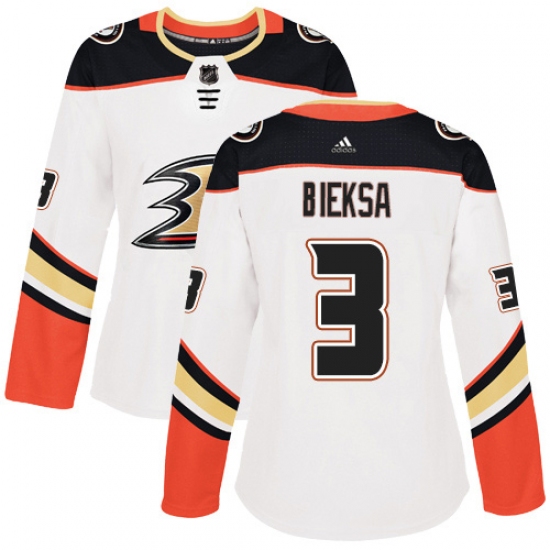 Women's Adidas Anaheim Ducks 3 Kevin Bieksa Authentic White Away NHL Jersey