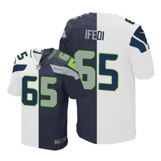 Men's Nike Seattle Seahawks 65 Germain Ifedi Elite Navy White Split Fashion NFL Jersey