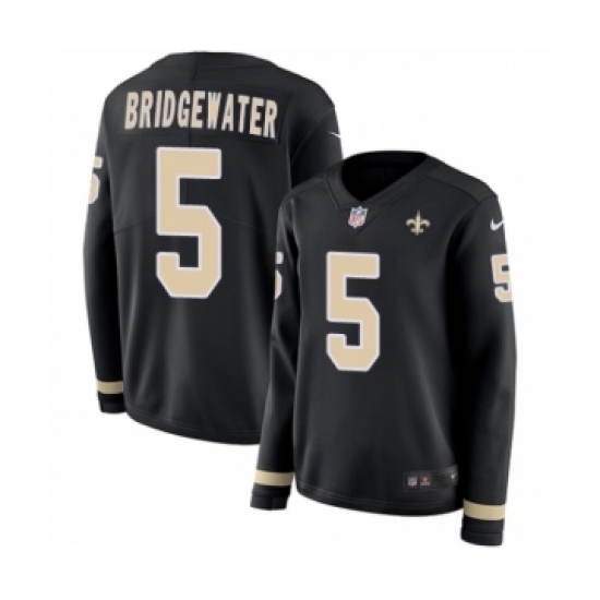 Women's Nike New Orleans Saints 5 Teddy Bridgewater Limited Black Therma Long Sleeve NFL Jersey