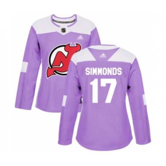 Women's New Jersey Devils 17 Wayne Simmonds Authentic Purple Fights Cancer Practice Hockey Jersey
