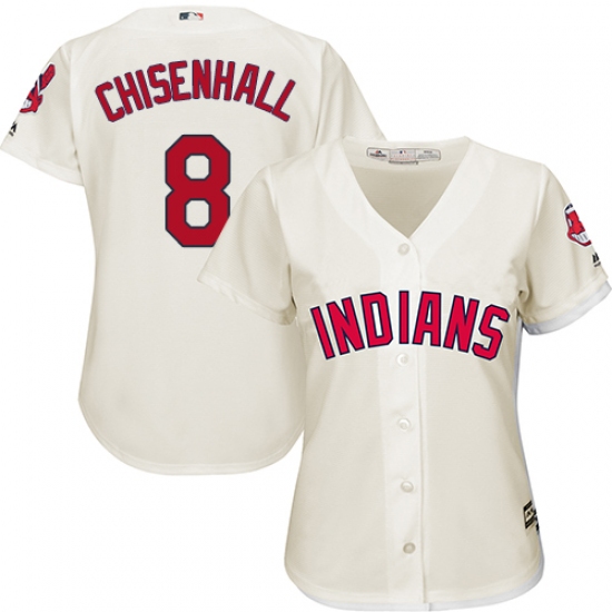 Women's Majestic Cleveland Indians 8 Lonnie Chisenhall Authentic Cream Alternate 2 Cool Base MLB Jersey