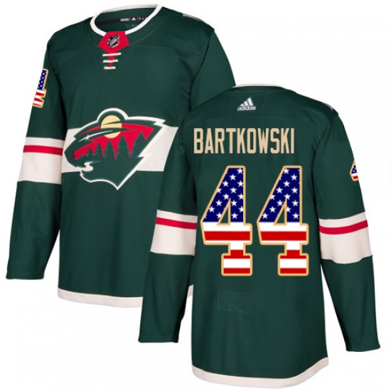 Men's Adidas Minnesota Wild 44 Matt Bartkowski Authentic Green USA Flag Fashion NHL Jersey