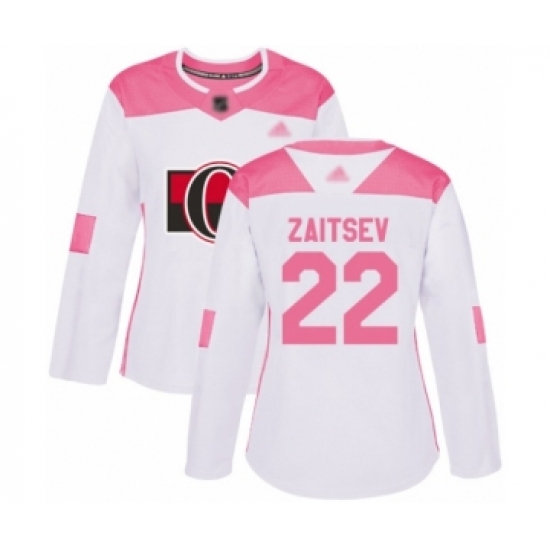 Women's Ottawa Senators 22 Nikita Zaitsev Authentic White Pink Fashion Hockey Jersey