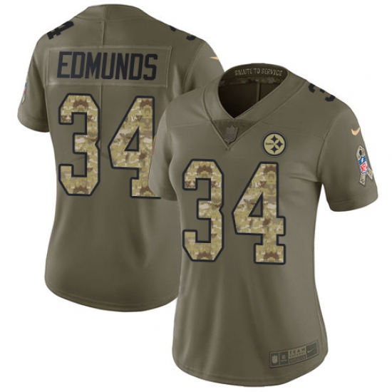 Women's Nike Pittsburgh Steelers 34 Terrell Edmunds Limited Olive Camo 2017 Salute to Service NFL Jersey