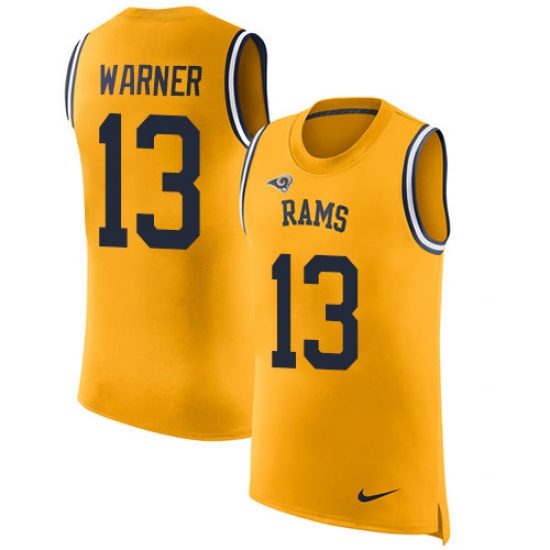 Men's Nike Los Angeles Rams 13 Kurt Warner Limited Gold Rush Player Name & Number Tank Top NFL Jersey