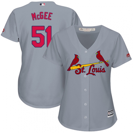 Women's Majestic St. Louis Cardinals 51 Willie McGee Replica Grey Road Cool Base MLB Jersey
