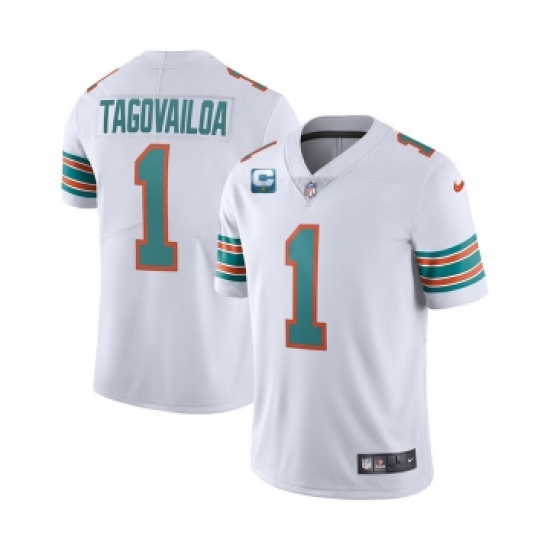 Men's Miami Dolphins 2022 1 Tua Tagovailoa White With 1-star C Patch Stitched Jersey