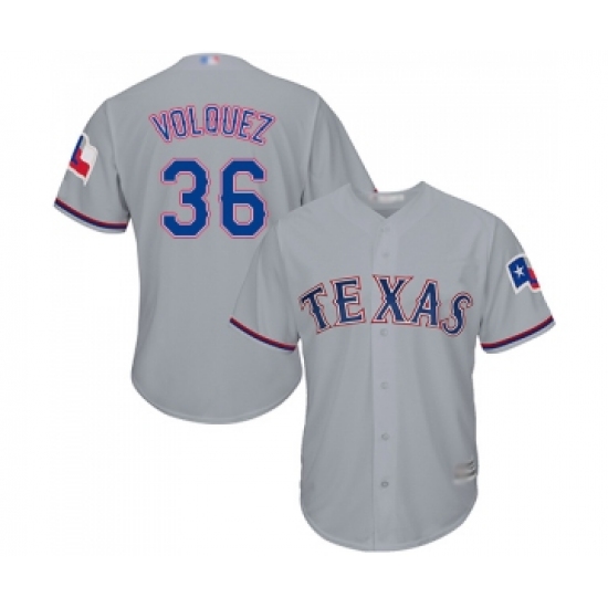 Youth Texas Rangers 36 Edinson Volquez Replica Grey Road Cool Base Baseball Jersey