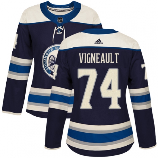 Women's Adidas Columbus Blue Jackets 74 Sam Vigneault Authentic Navy Blue Alternate NHL Jersey