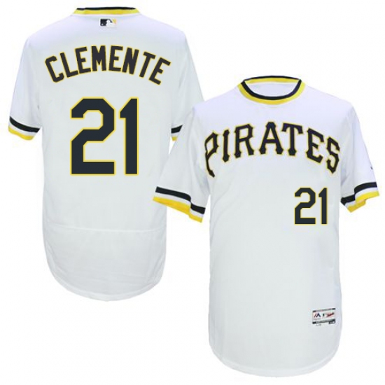 Men's Majestic Pittsburgh Pirates 21 Roberto Clemente White Flexbase Authentic Collection Cooperstown MLB Jersey