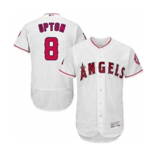 Men's Los Angeles Angels of Anaheim 8 Justin Upton White Home Flex Base Authentic Collection Baseball Jersey