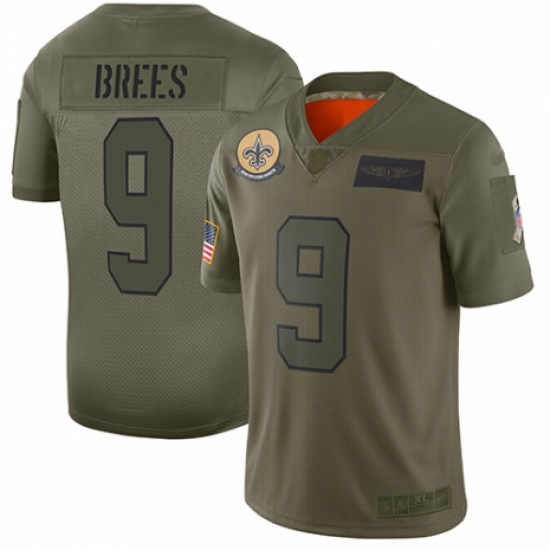 Men's New Orleans Saints 9 Drew Brees Limited Camo 2019 Salute to Service Football Jersey