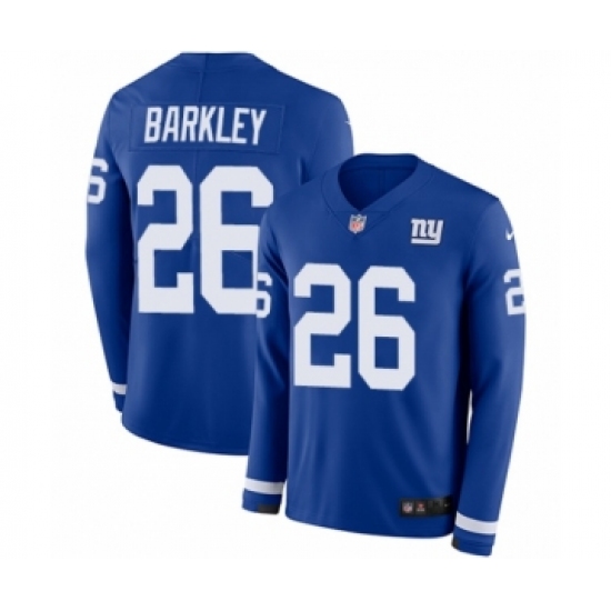 Men's Nike New York Giants 26 Saquon Barkley Limited Royal Blue Therma Long Sleeve NFL Jersey