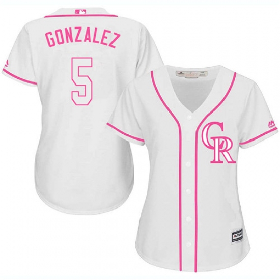 Women's Majestic Colorado Rockies 5 Carlos Gonzalez Authentic White Fashion Cool Base MLB Jersey