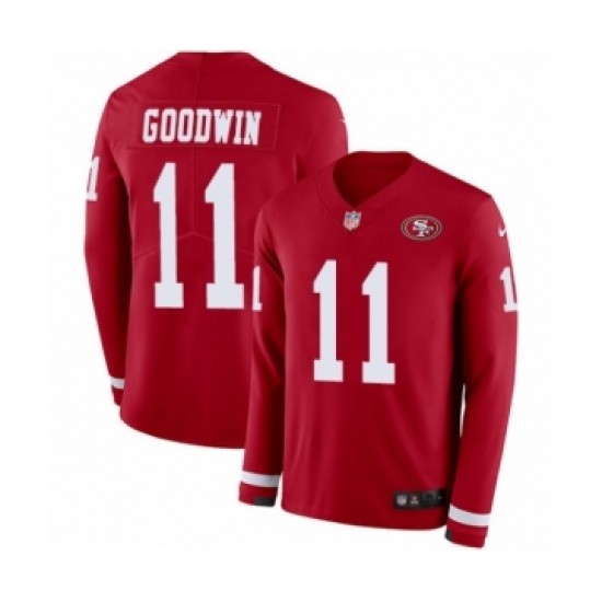 Youth Nike San Francisco 49ers 11 Marquise Goodwin Limited Red Therma Long Sleeve NFL Jersey - Click Image to Close