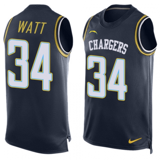 Men's Nike Los Angeles Chargers 34 Derek Watt Limited Navy Blue Player Name & Number Tank Top NFL Jersey