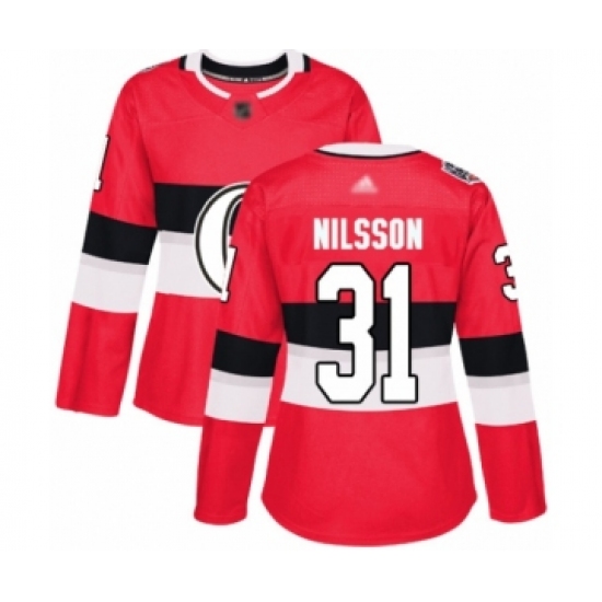 Women's Ottawa Senators 31 Anders Nilsson Authentic Red 2017 100 Classic Hockey Jersey