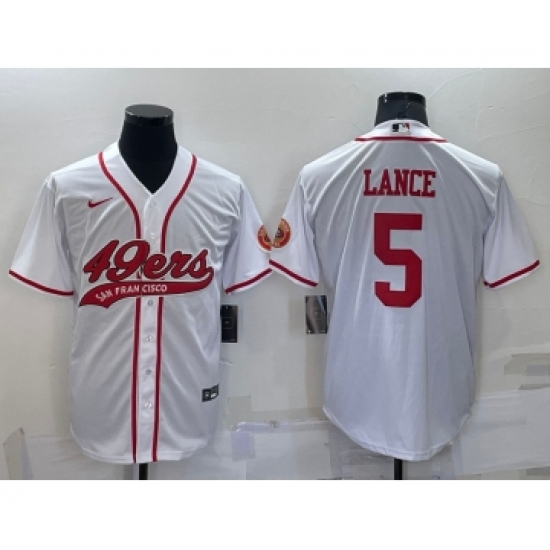 Men's San Francisco 49ers 5 Trey Lance White Stitched Cool Base Nike Baseball Jersey