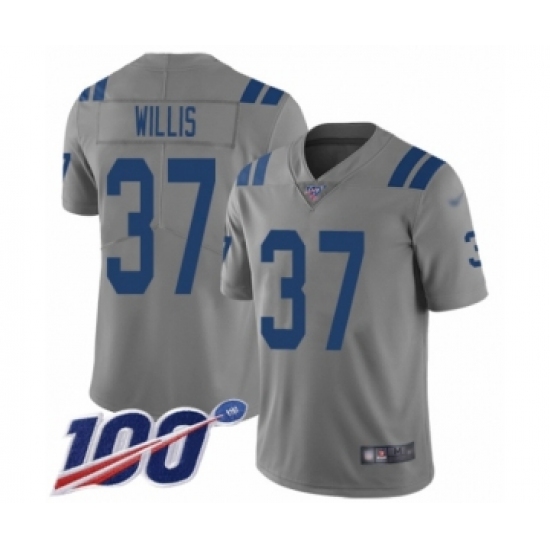 Men's Indianapolis Colts 37 Khari Willis Limited Gray Inverted Legend 100th Season Football Jersey