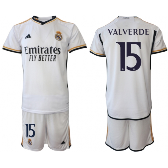 Men's Real Madrid 15 Valverde 2023-24 White Home Soccer Jersey