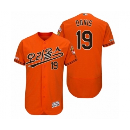 Men's 2019 Asian Heritage Month Baltimore Orioles 19 Chris Davis Orange Korean Flex Base Jersey