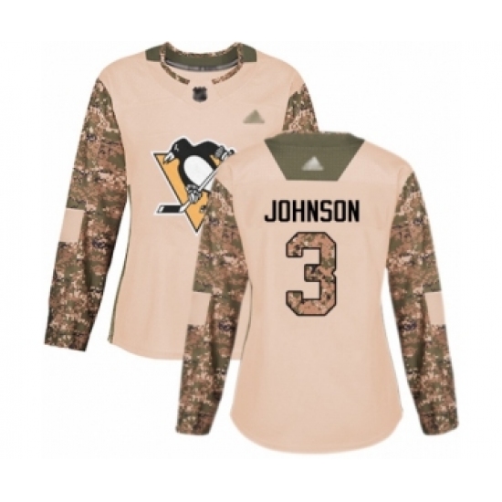 Women's Pittsburgh Penguins 3 Jack Johnson Authentic Camo Veterans Day Practice Hockey Jersey