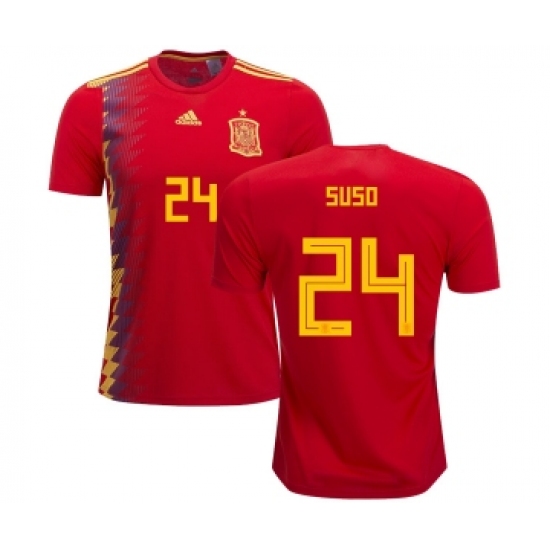 Spain 24 Suso Home Soccer Country Jersey