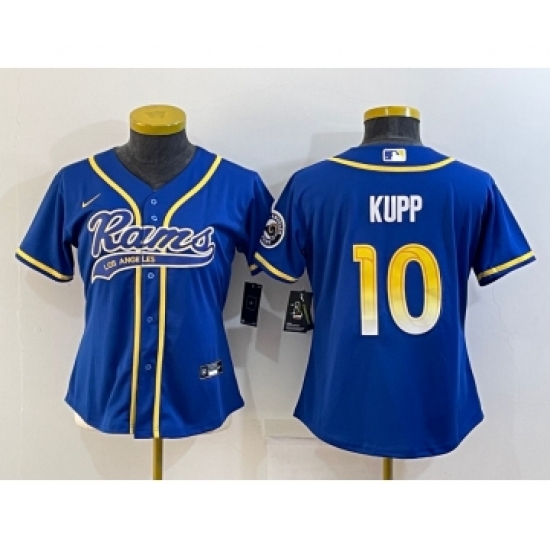 Women's Los Angeles Rams 10 Cooper Kupp Royal With Patch Cool Base Stitched Baseball Jersey
