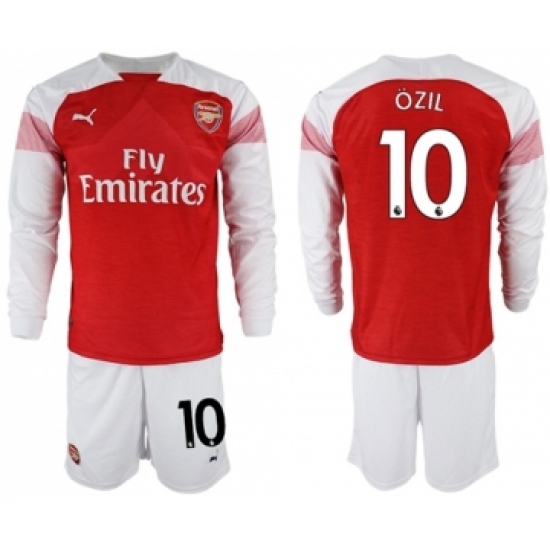 Arsenal 10 Ozil Red Home Long Sleeves Soccer Club Jersey