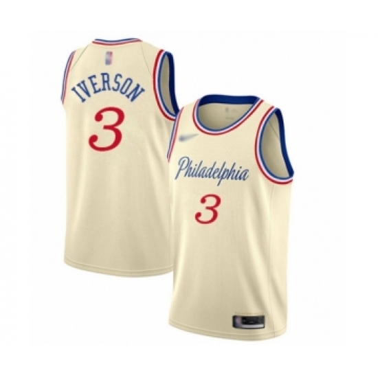 Youth Philadelphia 76ers 3 Allen Iverson Swingman Cream Basketball Jersey - 2019 20 City Edition