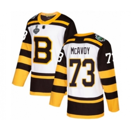 Men's Boston Bruins 73 Charlie McAvoy Authentic White Winter Classic 2019 Stanley Cup Final Bound Hockey Jersey