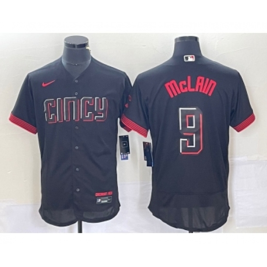 Men's Nike Cincinnati Reds 9 Matt McLain Black 2023 City Connect Flex Base Stitched Jersey